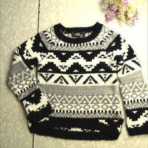 Black White Silver Aztec Long Sleeve Sweater
